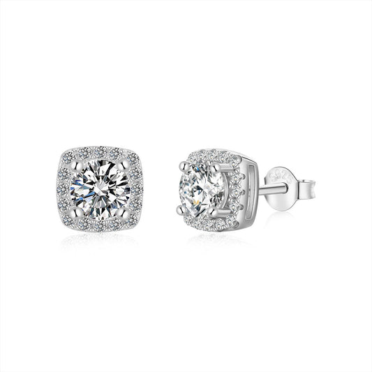 [Charm Aries Jewelry]Classic Round Center Stone Stud Earrings