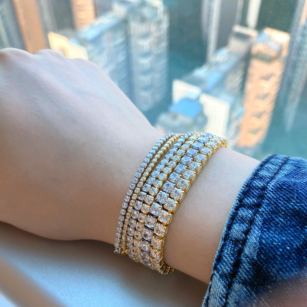 [Charm Aries Jewelry]Sparkling Radiant Princess Cut Tennis Bracelet