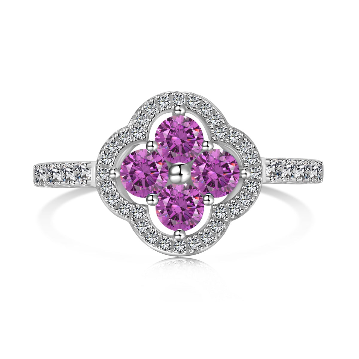 [Charm Aries Jewelry]Four Leaf Clover Flower Design Ring