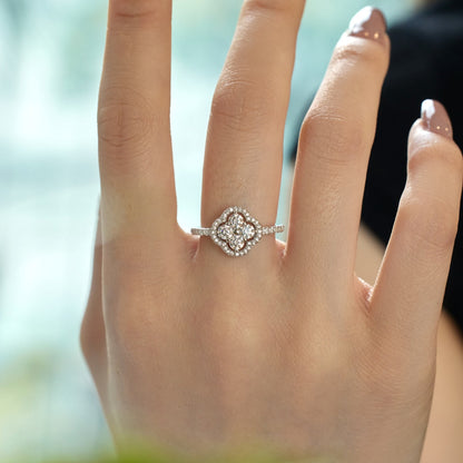 [Charm Aries Jewelry]Four Leaf Charm Aries Flower Design Ring