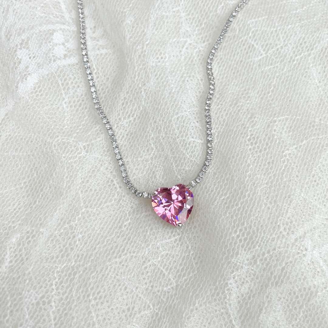 [Charm Aries Jewelry]8.0 Carat Versatile Colorful Sweet Heart-Shaped Tennis Necklace