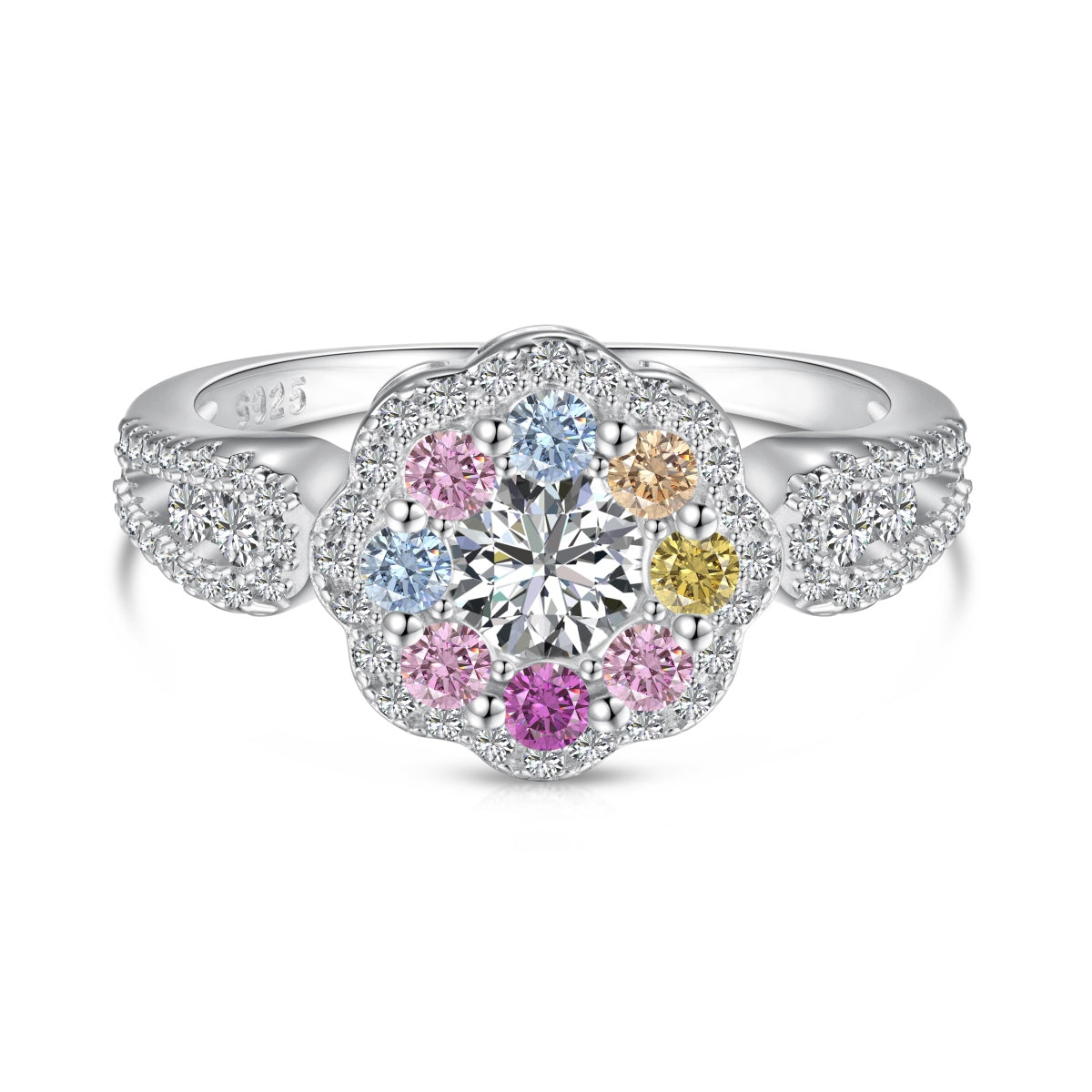 [Charm Aries Jewelry]Delicate Colorful Round Cut Flower Shape Wedding Ring