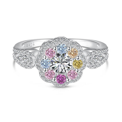 [Charm Aries Jewelry]Delicate Colorful Round Cut Flower Shape Wedding Ring