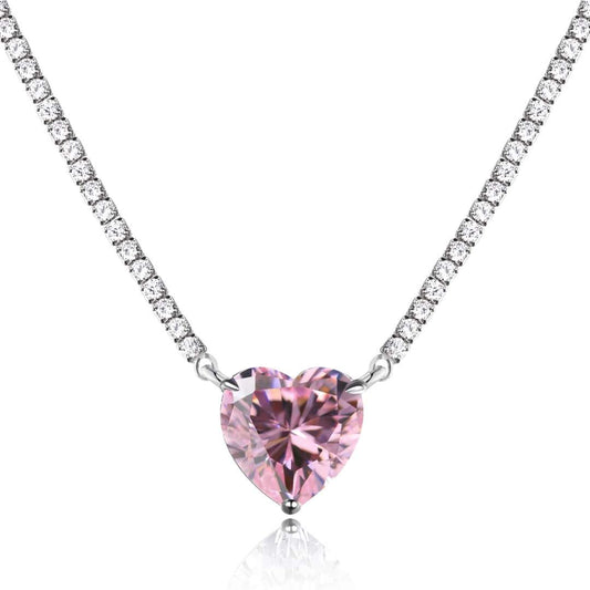 [Charm Aries Jewelry]8.0 Carat Versatile Colorful Sweet Heart-Shaped Tennis Necklace