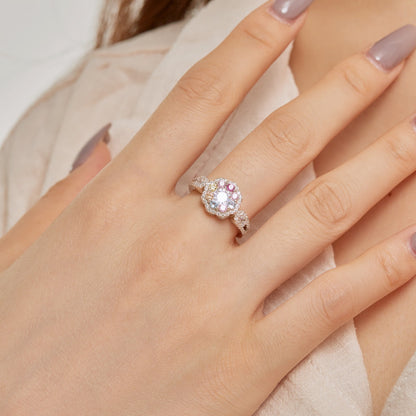 [Charm Aries Jewelry]Delicate Colorful Round Cut Flower Shape Wedding Ring