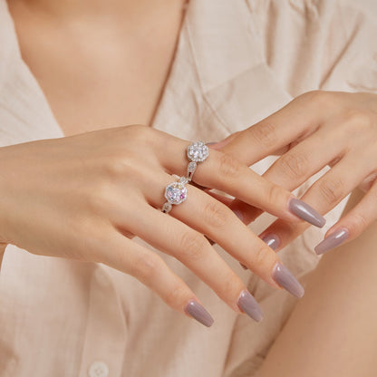 [Charm Aries Jewelry]Delicate Colorful Round Cut Flower Shape Wedding Ring