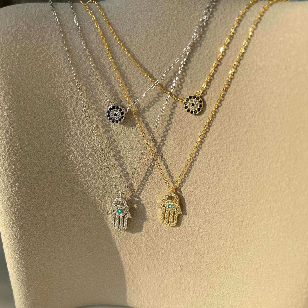 [Charm Aries Jewelry]Demon Eye Hamsa Palm Necklace