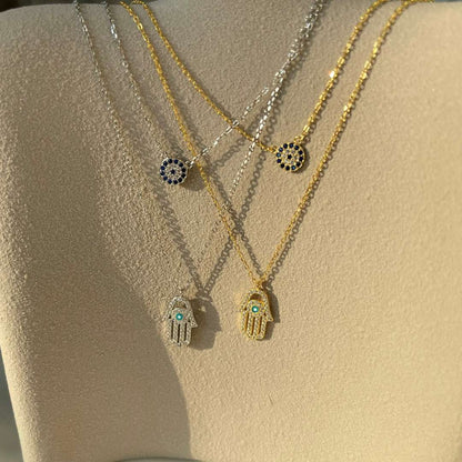 [Charm Aries Jewelry]Demon Eye Hamsa Palm Necklace
