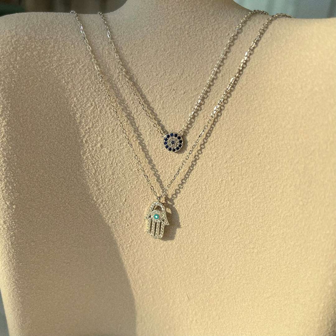 [Charm Aries Jewelry]Demon Eye Hamsa Palm Necklace