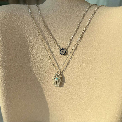 [Charm Aries Jewelry]Demon Eye Hamsa Palm Necklace