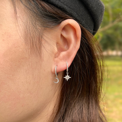[Charm Aries Jewelry]Star and Moon Asymmetric Earrings