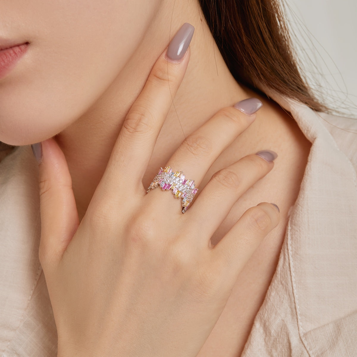 [Charm Aries Jewelry]Luxurious Colorful Radiant Cut Daily Ring