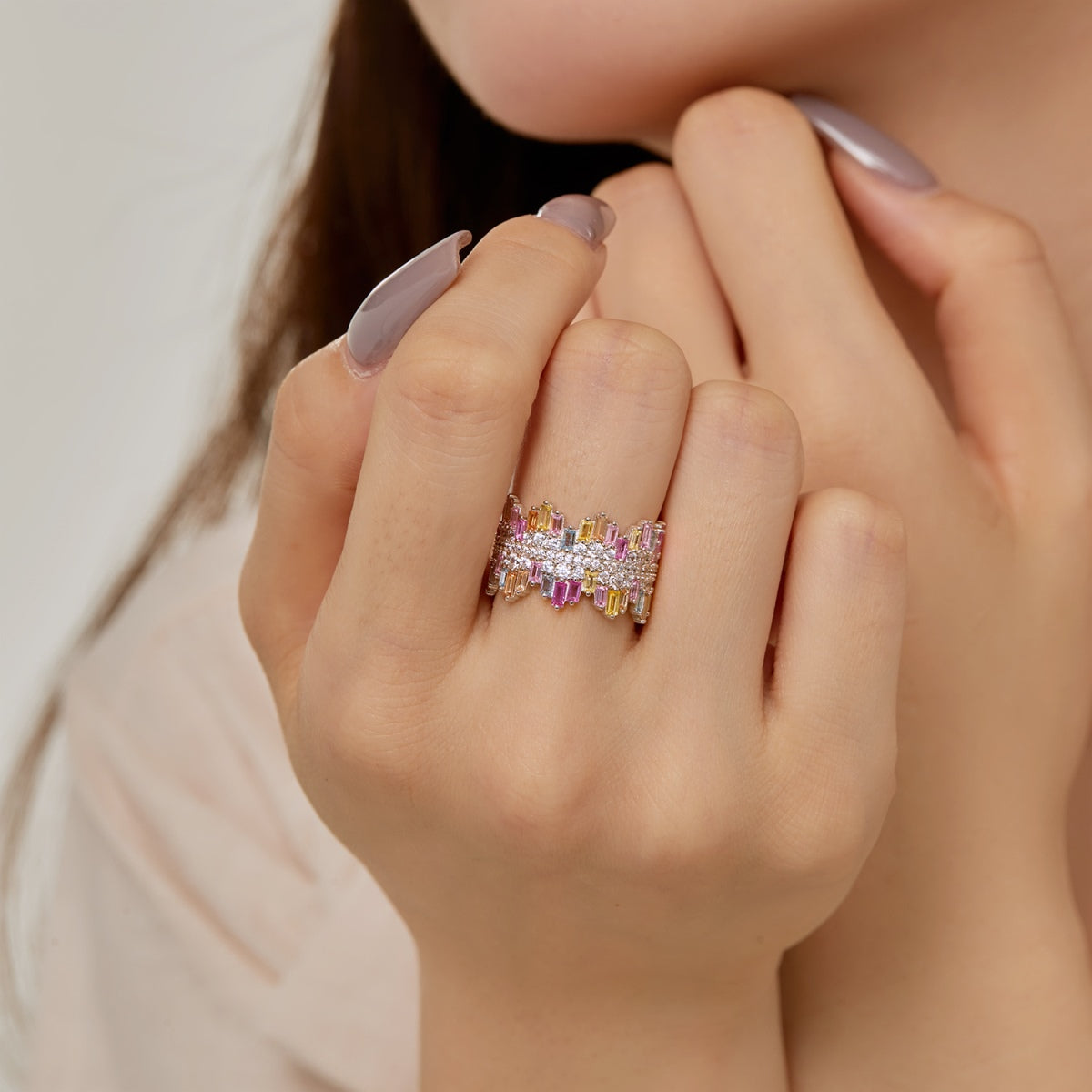 [Charm Aries Jewelry]Luxurious Colorful Radiant Cut Daily Ring