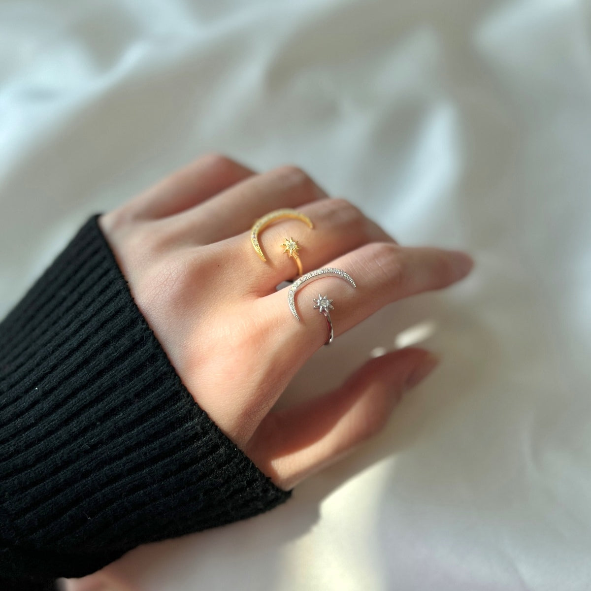 [Charm Aries Jewelry]Eternity Moon & Star Ring