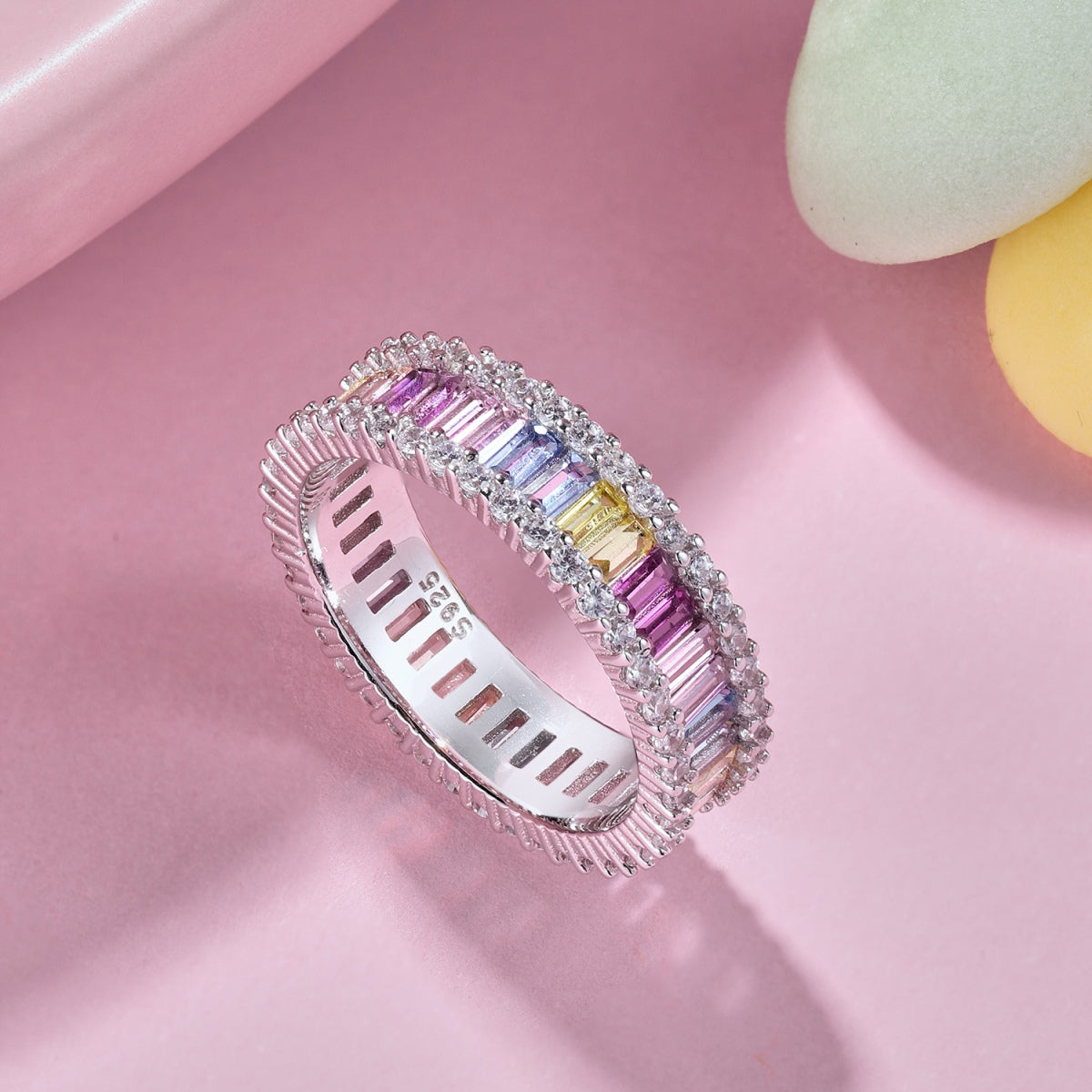 [Charm Aries Jewelry]Dainty Kaleidoscopic Emerald Cut Daily Ring