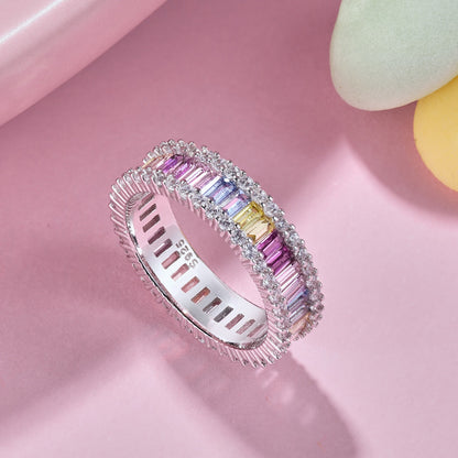 [Charm Aries Jewelry]Dainty Kaleidoscopic Emerald Cut Daily Ring