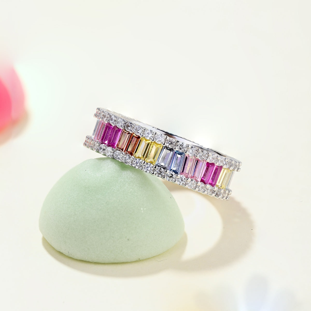 [Charm Aries Jewelry]Dainty Kaleidoscopic Emerald Cut Daily Ring