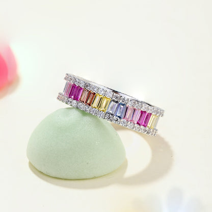 [Charm Aries Jewelry]Dainty Kaleidoscopic Emerald Cut Daily Ring