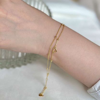 [Charm Aries Jewelry]Dainty Double Layer Love Heart Bracelet