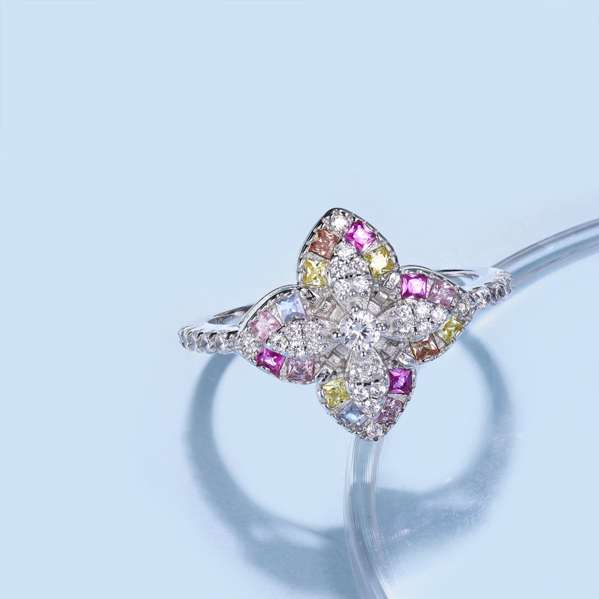 [Charm Aries Jewelry]Luxurious Colorful Flower Shape Banquet Ring