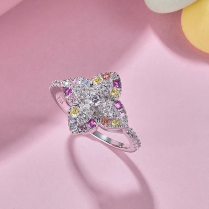 [Charm Aries Jewelry]Luxurious Colorful Flower Shape Banquet Ring