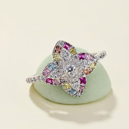 [Charm Aries Jewelry]Luxurious Colorful Flower Shape Banquet Ring