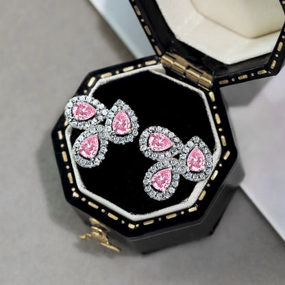 [Charm Aries Jewelry]Ornate Flower Shape Pear Cut Lover Earrings