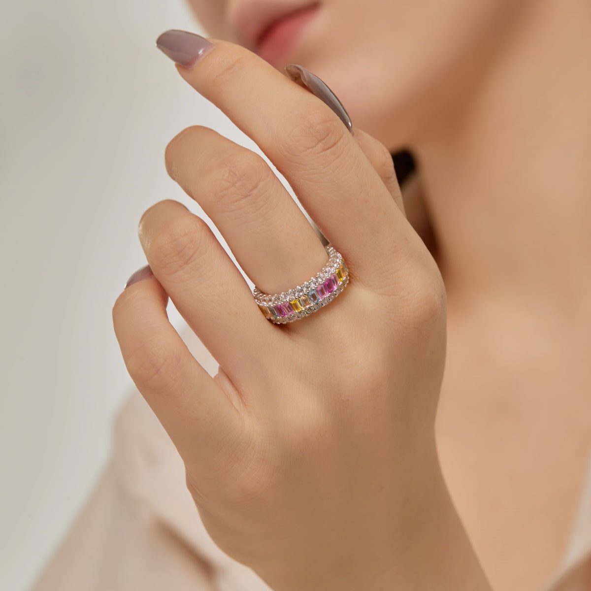 [Charm Aries Jewelry]Dainty Colorful Radiant Cut Daily Ring