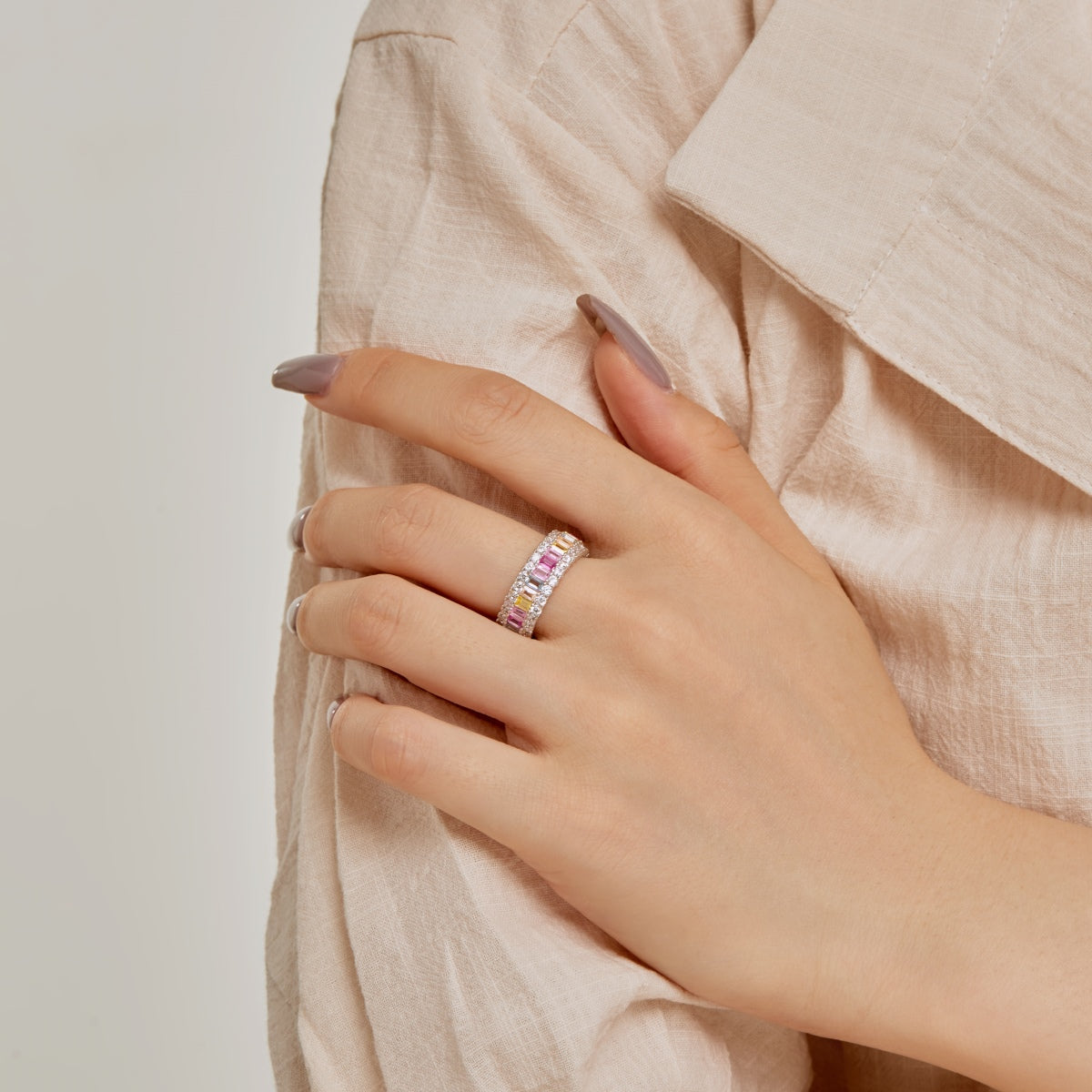 [Charm Aries Jewelry]Dainty Colorful Radiant Cut Daily Ring