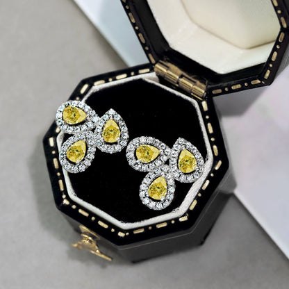 [Charm Aries Jewelry]Ornate Flower Shape Pear Cut Lover Earrings