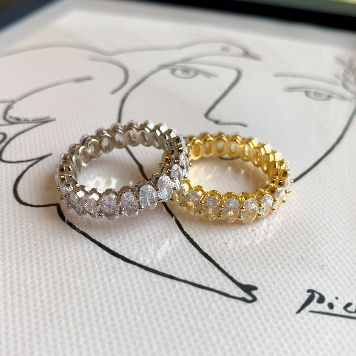 [Charm Aries Jewelry]Ornate Oval Cut Tennis Ring