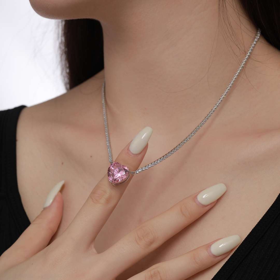 [Charm Aries Jewelry]8.0 Carat Versatile Colorful Sweet Heart-Shaped Tennis Necklace