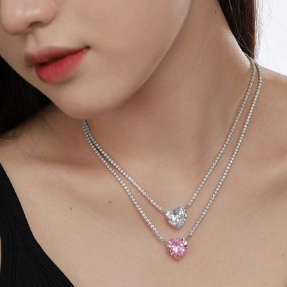[Charm Aries Jewelry]8.0 Carat Versatile Colorful Sweet Heart-Shaped Tennis Necklace