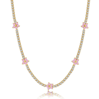[Charm Aries Jewelry]Luxurious Colorful Flower Tennis Necklace