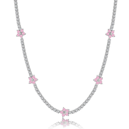 [Charm Aries Jewelry]Luxurious Colorful Flower Tennis Necklace