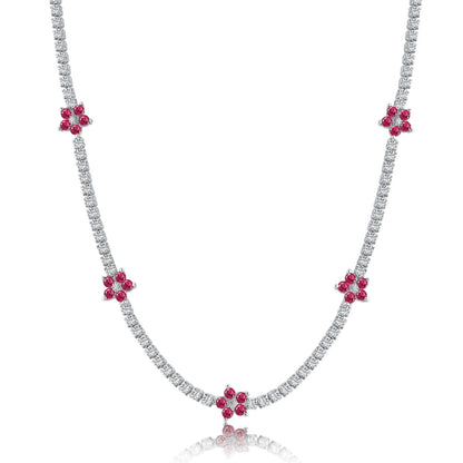 [Charm Aries Jewelry]Luxurious Colorful Flower Tennis Necklace