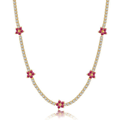 [Charm Aries Jewelry]Luxurious Colorful Flower Tennis Necklace