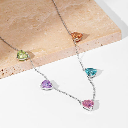 [Charm Aries Jewelry]Sparkling Colorful Heart Cut Necklace