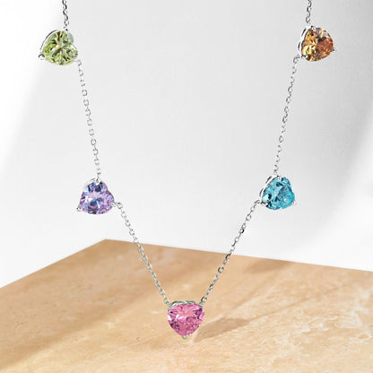 [Charm Aries Jewelry]Sparkling Colorful Heart Cut Necklace