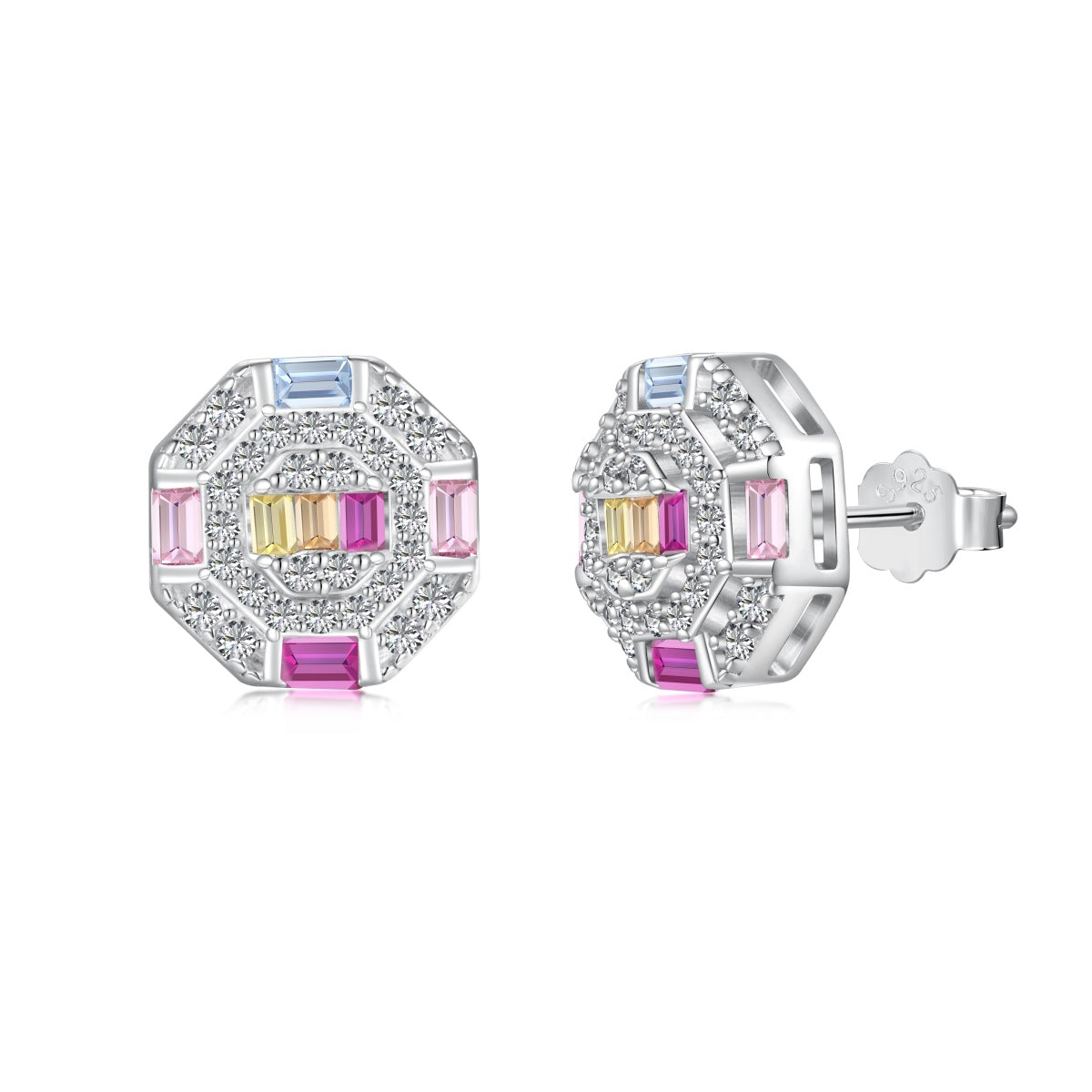 [Charm Aries Jewelry]Ornate Colorful Octagon Shape Daily Earrings