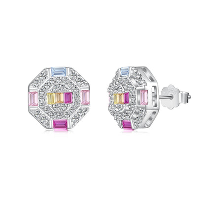 [Charm Aries Jewelry]Ornate Colorful Octagon Shape Daily Earrings