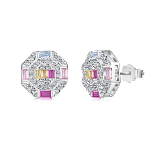 [Charm Aries Jewelry]Ornate Colorful Octagon Shape Daily Earrings