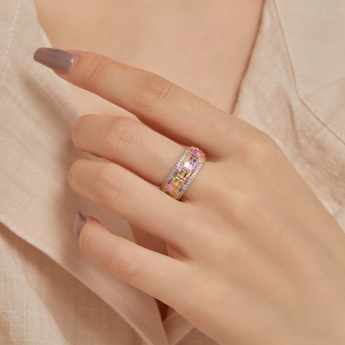 [Charm Aries Jewelry]Radiant Colorful Radiant Cut Daily Ring