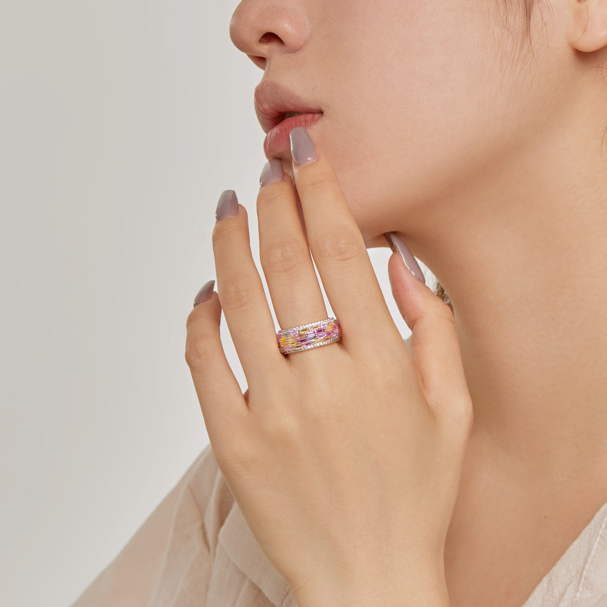 [Charm Aries Jewelry]Radiant Colorful Radiant Cut Daily Ring