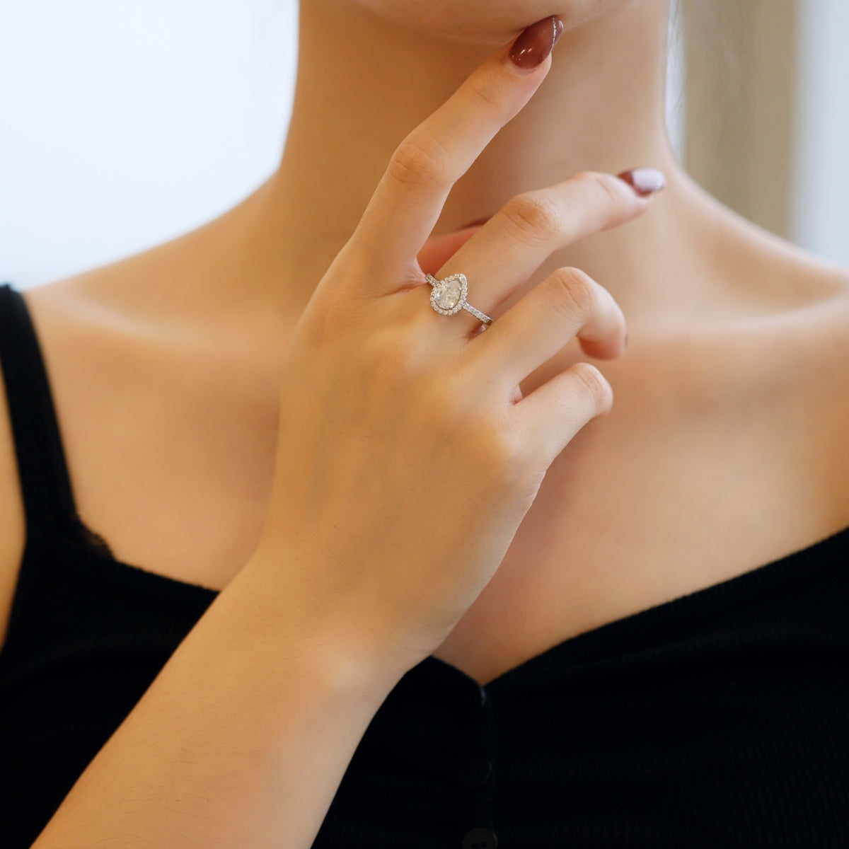 [Charm Aries Jewelry]1.0 Carat Luxurious Resplendent Water Drop Shape Wedding Ring