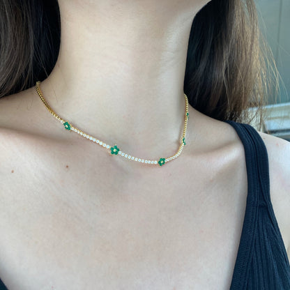 [Charm Aries Jewelry]Luxurious Colorful Flower Tennis Necklace