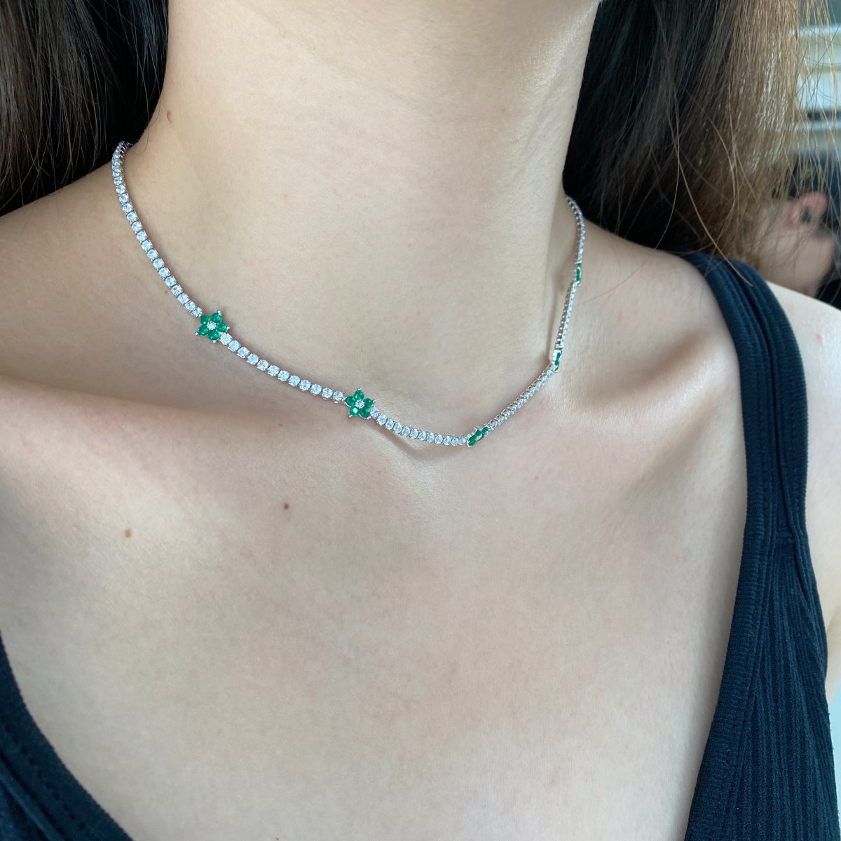 [Charm Aries Jewelry]Luxurious Colorful Flower Tennis Necklace