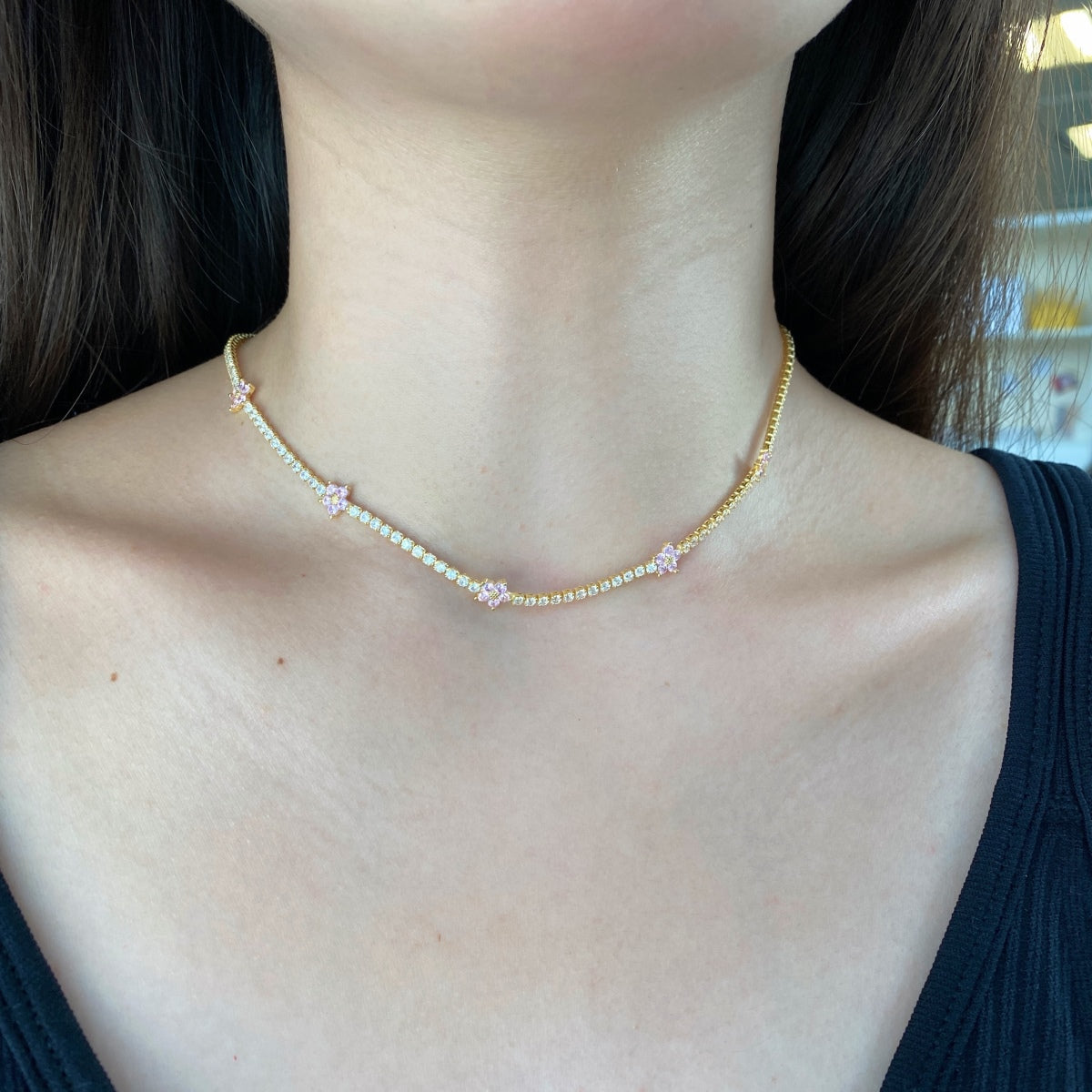 [Charm Aries Jewelry]Luxurious Colorful Flower Tennis Necklace