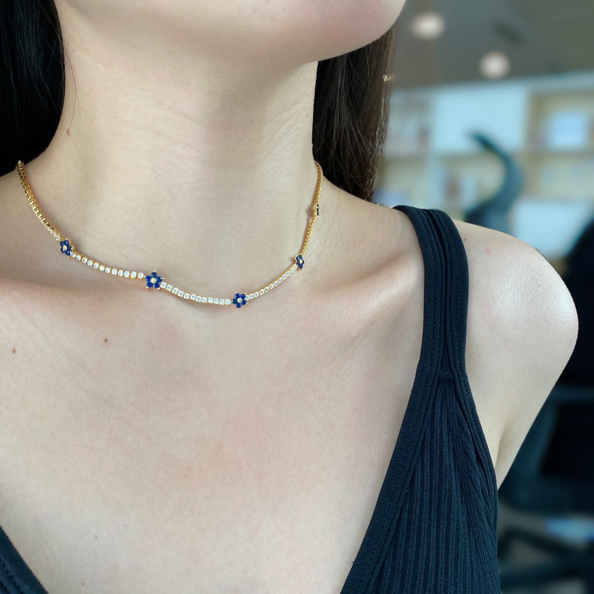 [Charm Aries Jewelry]Luxurious Colorful Flower Tennis Necklace