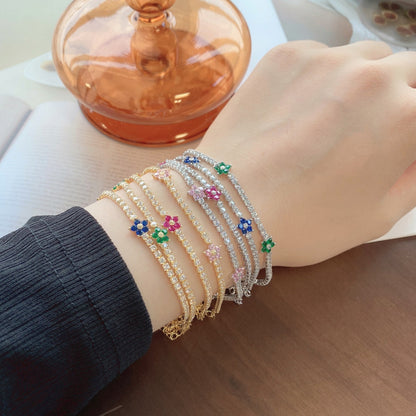 [Charm Aries Jewelry]Sparkling Flower Shape Tennis Bracelet